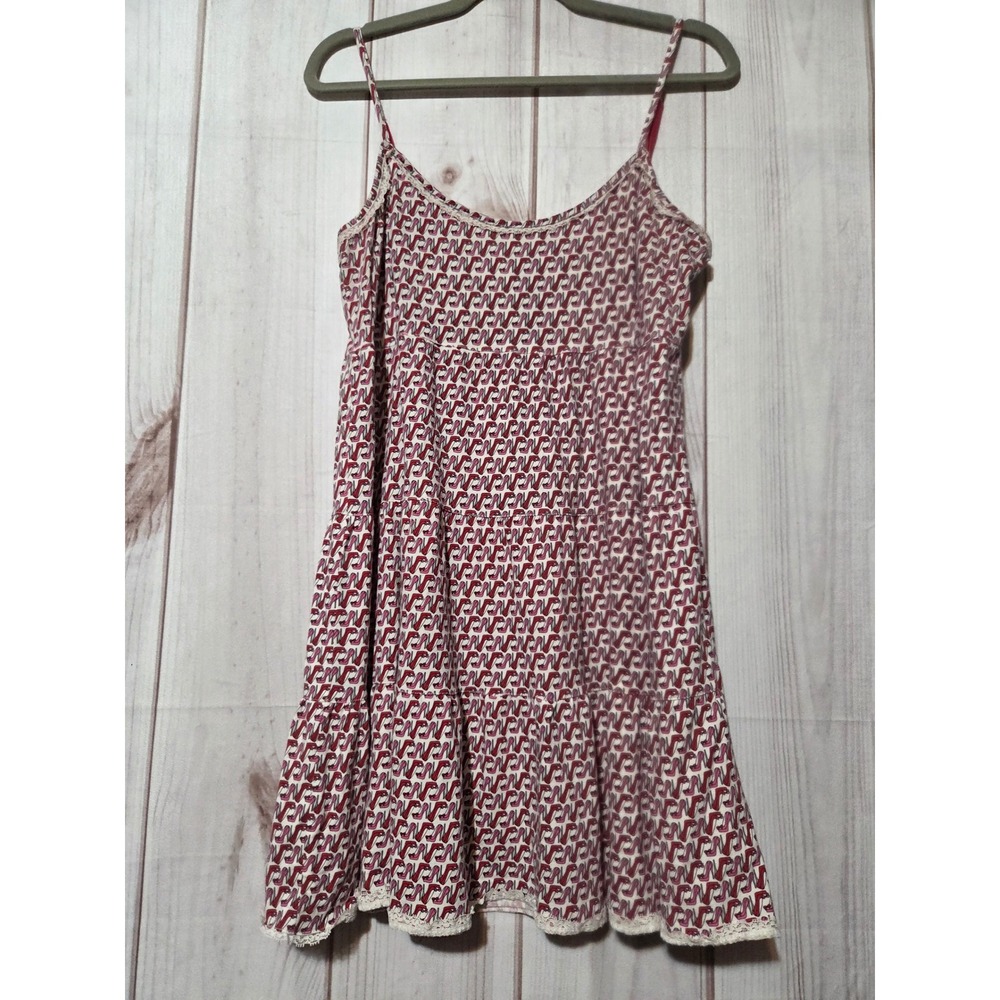 Olsenboye Women's L Red White High‎ Heel Print Mini Dress with Lace Trim